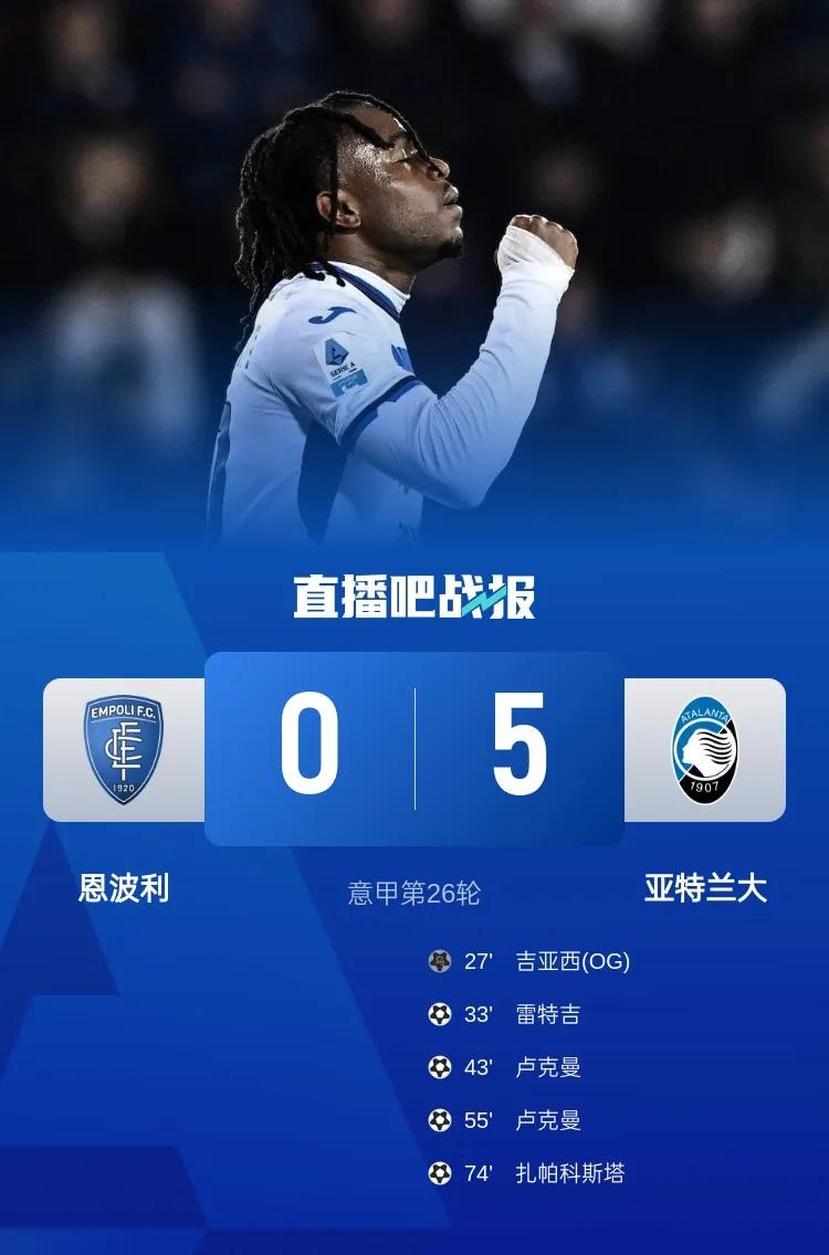 包含亚特兰大主场豪取大胜,继续引领意甲积分榜的词条 包含亚特兰大主场豪取大胜,继续引领意甲积分榜的词条